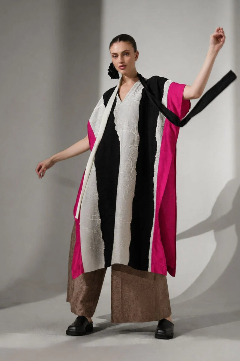 Anchor Kaftaan-Natural + Black + Pink crushed silk tunics and kaftans by Stoique in natural, black, pink for women in Singapore