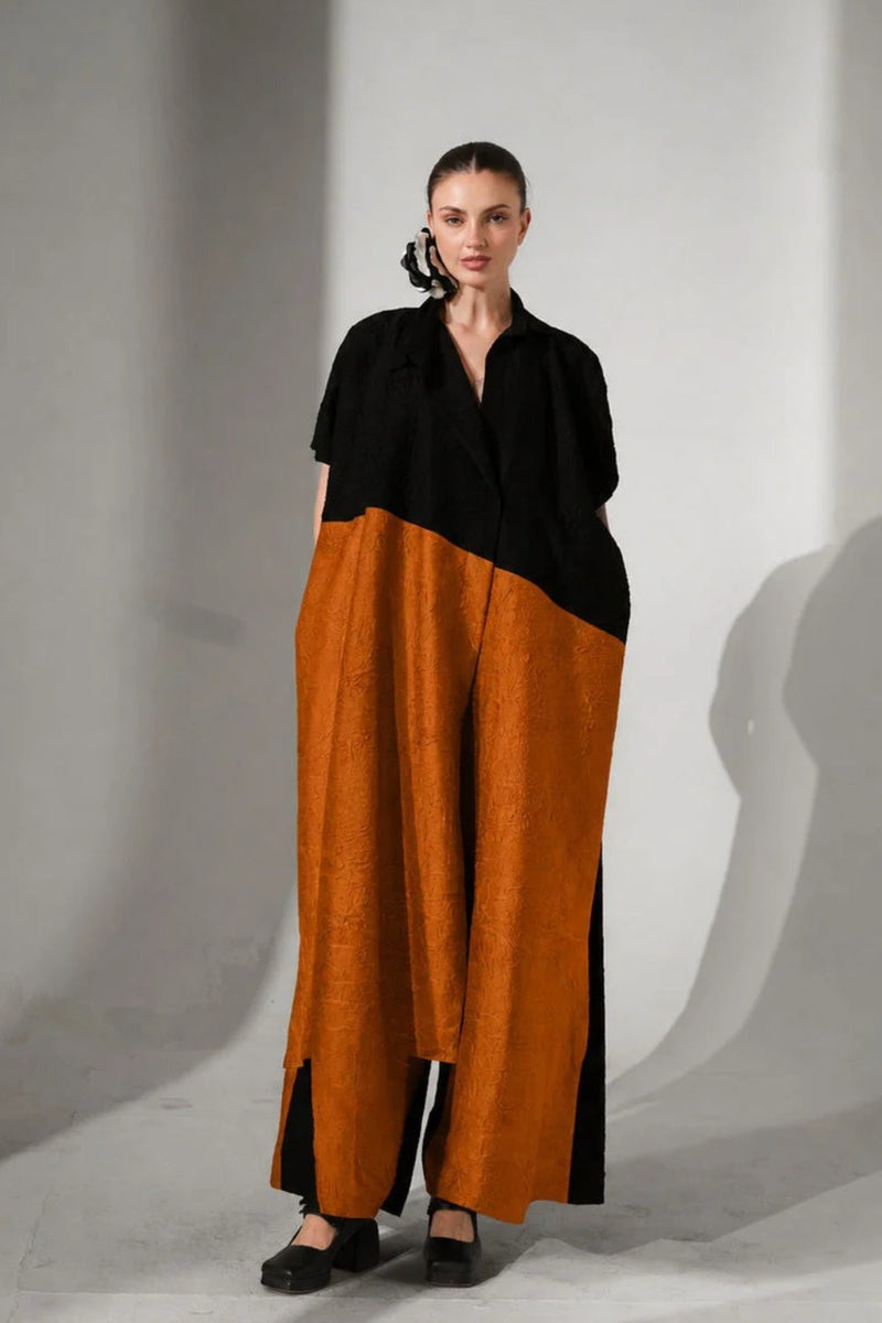 Awaken Tunic-Black + Ochre crushed silk tunics and kaftans by Stoique in black, ochre for women in Singapore