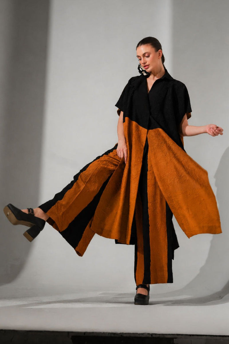 Union Pants-Black + Ochre crushed silk pant/trouser by Stoique in black, ochre for women in Singapore