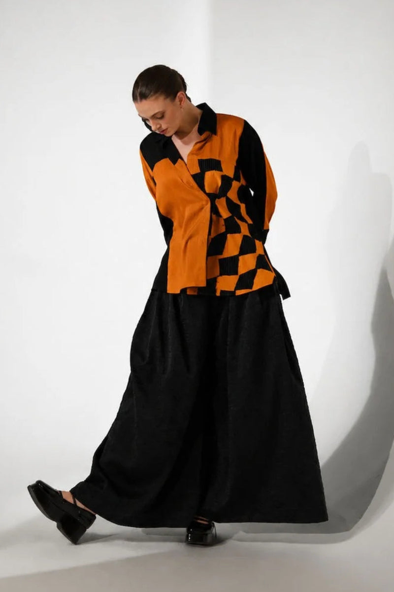 Dew Pants-Black crushed satin pant/trouser by Stoique in black for women in Singapore
