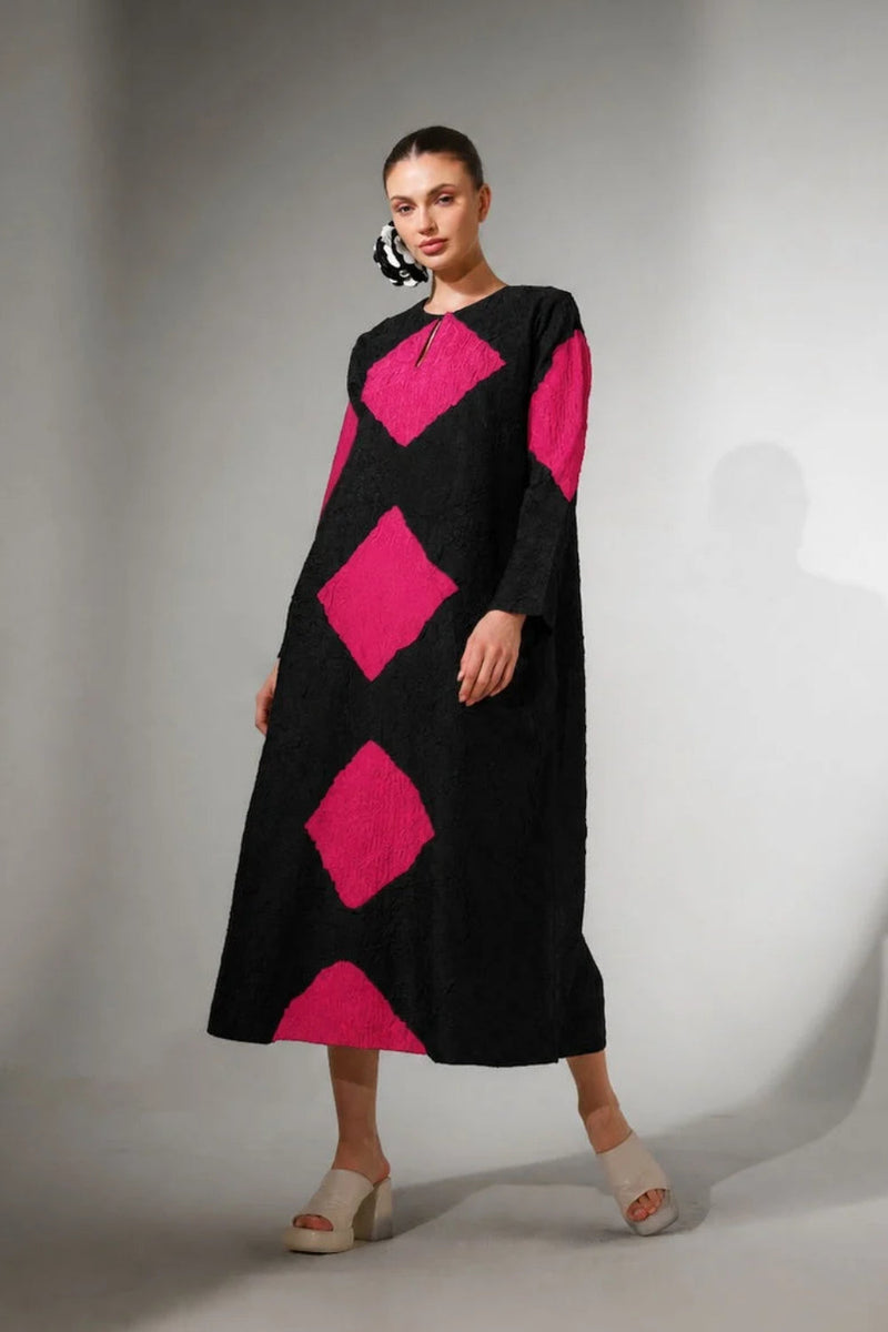 Reign Dress-Black + Pink crushed silk dress by Stoique in black, pink for women in Singapore