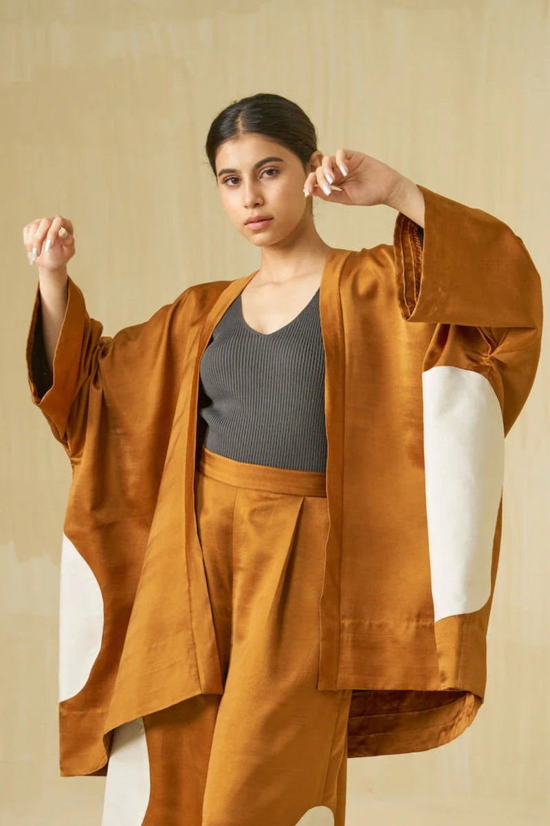 Blossom Jacket-Honey + Silver + Black satin linen jacket/overlay by Stoique in honey, silver, black for women in Singapore