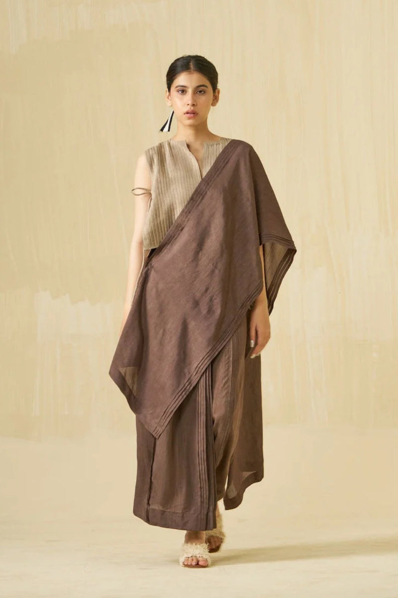 Bluebird Dress-Cocoa mysore silk dress by Stoique in cocoa for women in Singapore