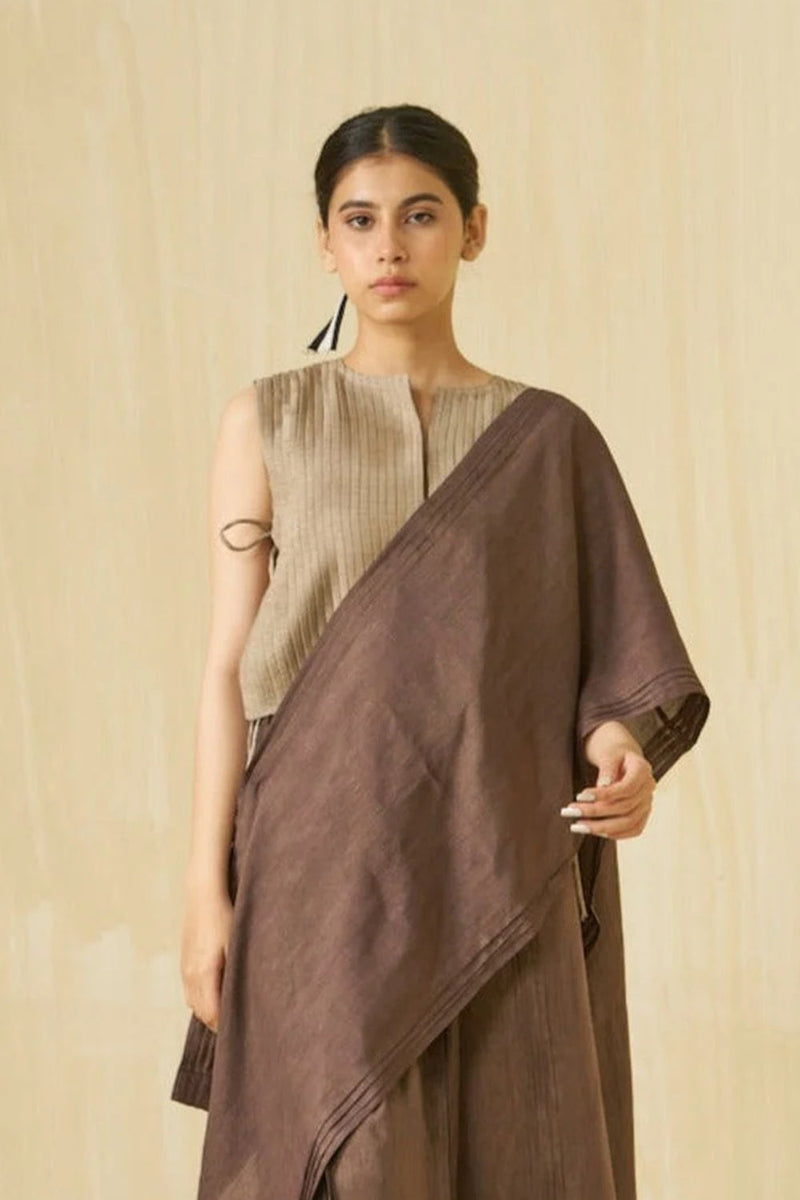 Bluebird Top-Taupe mysore silk top/shirt by Stoique in taupe for women in Singapore