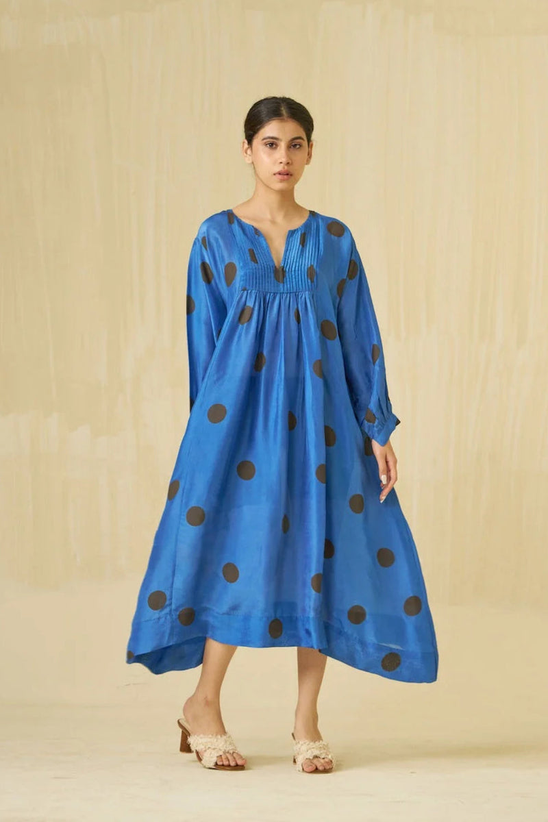 Button Dress-Sweet pea blue + Dark chocolate brown upada silk dress by Stoique in sweet pea blue, dark chocolate brown for women in Singapore