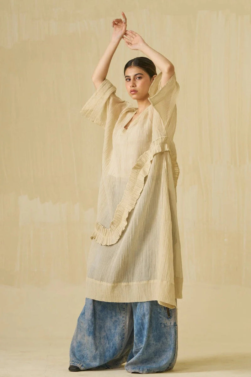 Daisy Tunic-Champagne Gold crushed silk tunics and kaftans by Stoique in champagne gold for women in Singapore