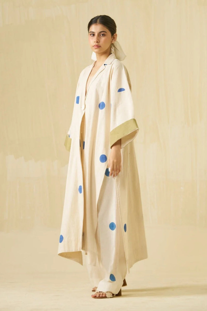 Honey Pants-Natural + Sweet pea Blue handwoven cotton pant/trouser by Stoique in natural, sweet pea blue for women in Singapore