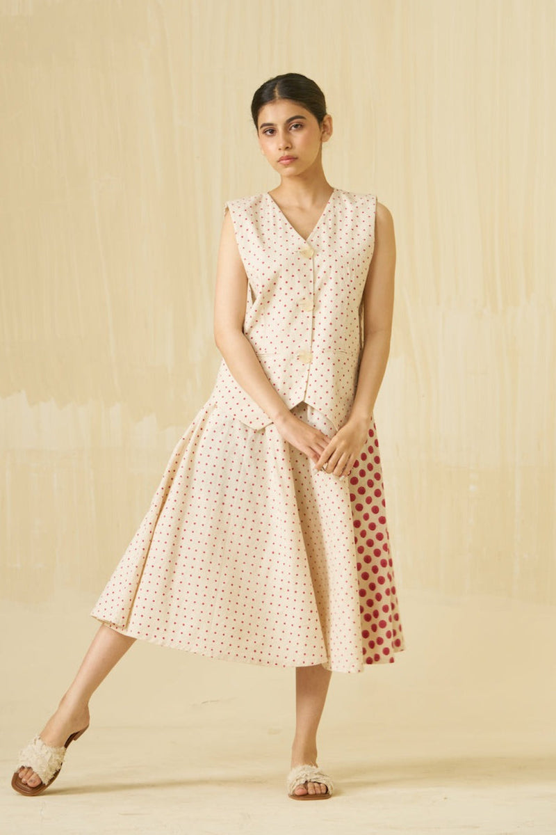 Muffin Skirt-Natural + Hibiscus red handwoven cotton skirt by Stoique in natural, hibiscus red for women in Singapore