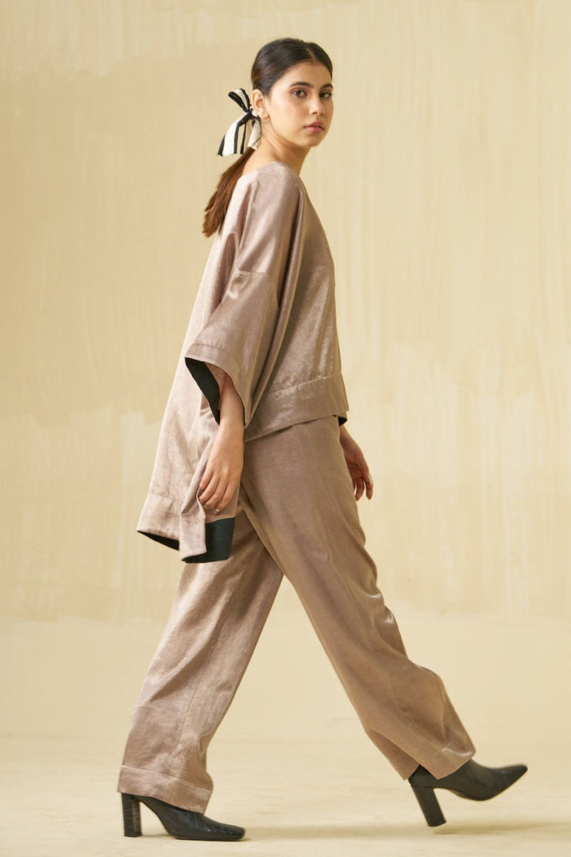 Pigeon Pants-Taupe mashru silk pant/trouser by Stoique in taupe for women in Singapore