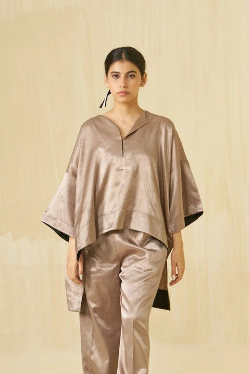 Pigeon Top-Taupe mashru silk top/shirt by Stoique in taupe for women in Singapore
