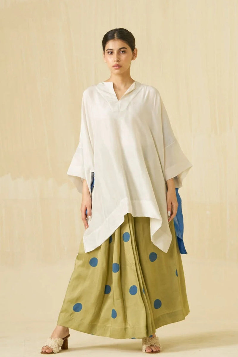 Penguin Skirt-Sage + Sweet pea Blue upada silk skirt by Stoique in sage, sweet pea blue for women in Singapore