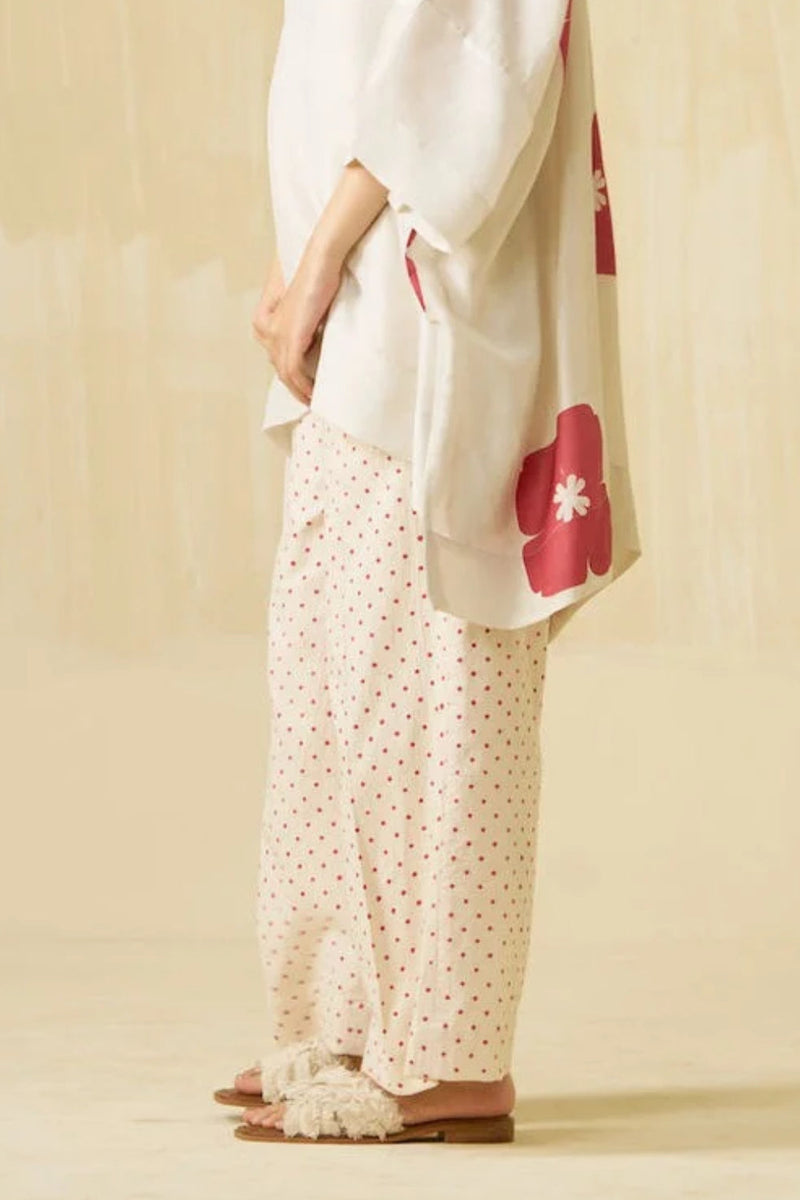Swan Pants-Natural + Hibiscus red handwoven cotton pant/trouser by Stoique in natural, hibiscus red for women in Singapore