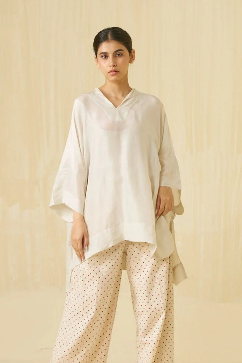 Swan Top-Silver + Hibiscus upada silk top/shirt by Stoique in silver, hibiscus for women in Singapore