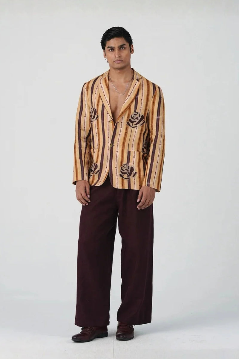 Odyssey Blazer Set-70'S Striper linen co-ord set by CORD MEN in multi-color for men in Singapore