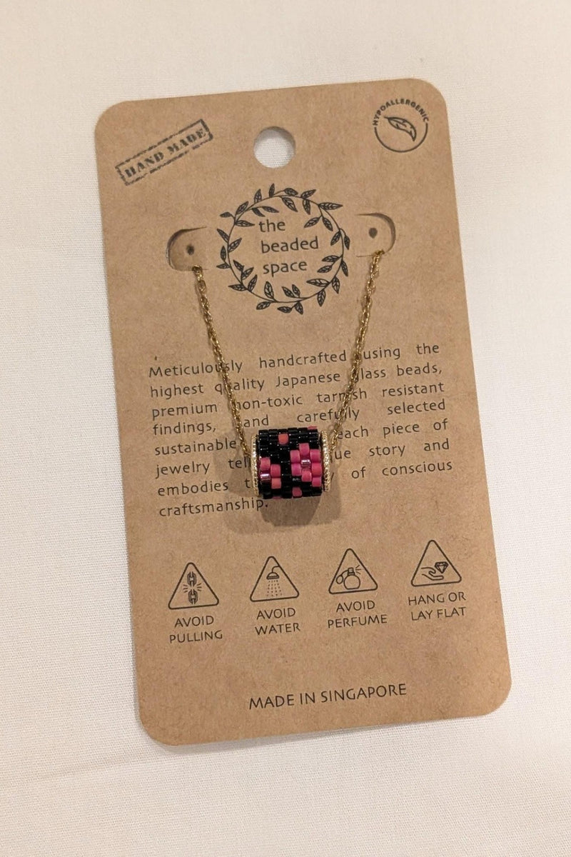 Channel bead black / pink necklace 18k gold plated by The Beaded Space for women in Singapore
