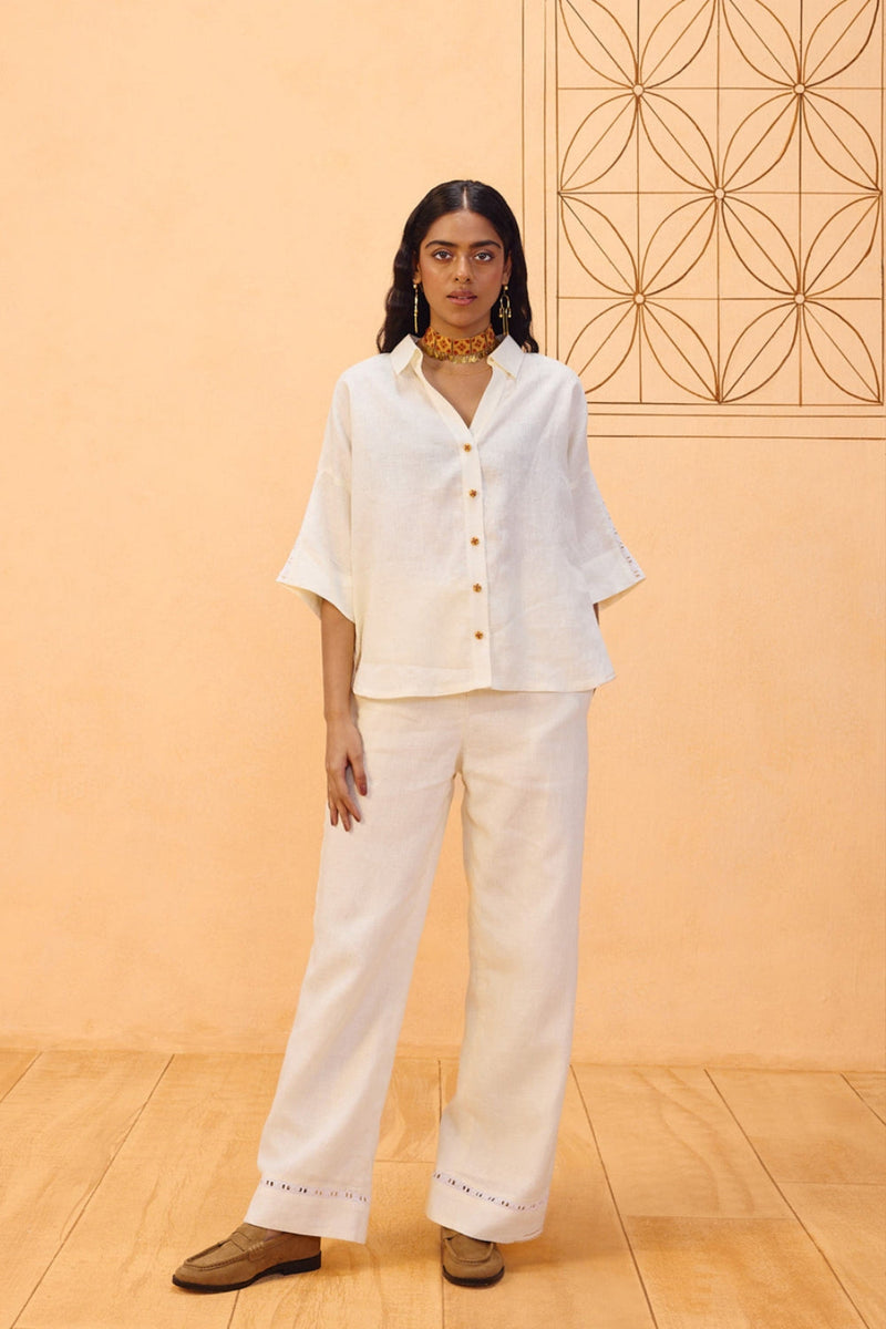 The Harmony Linen Shirt linen top/shirt by SUI in off-white for women in Singapore