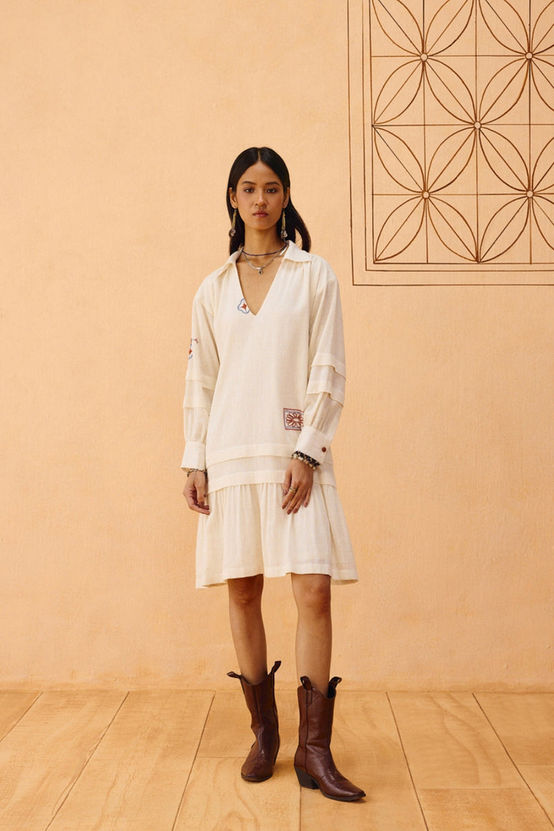 Flower Frame Handspun Handwoven Organic Cotton Dress organic cotton dress by SUI in off-white for women in Singapore