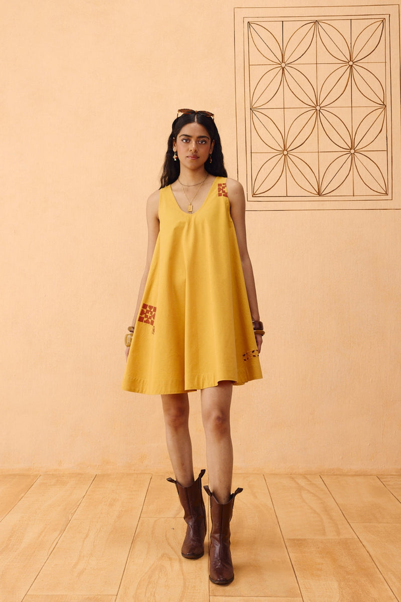 The Radiant Organic Cotton Dress poplin dress by SUI in mustard for women in Singapore