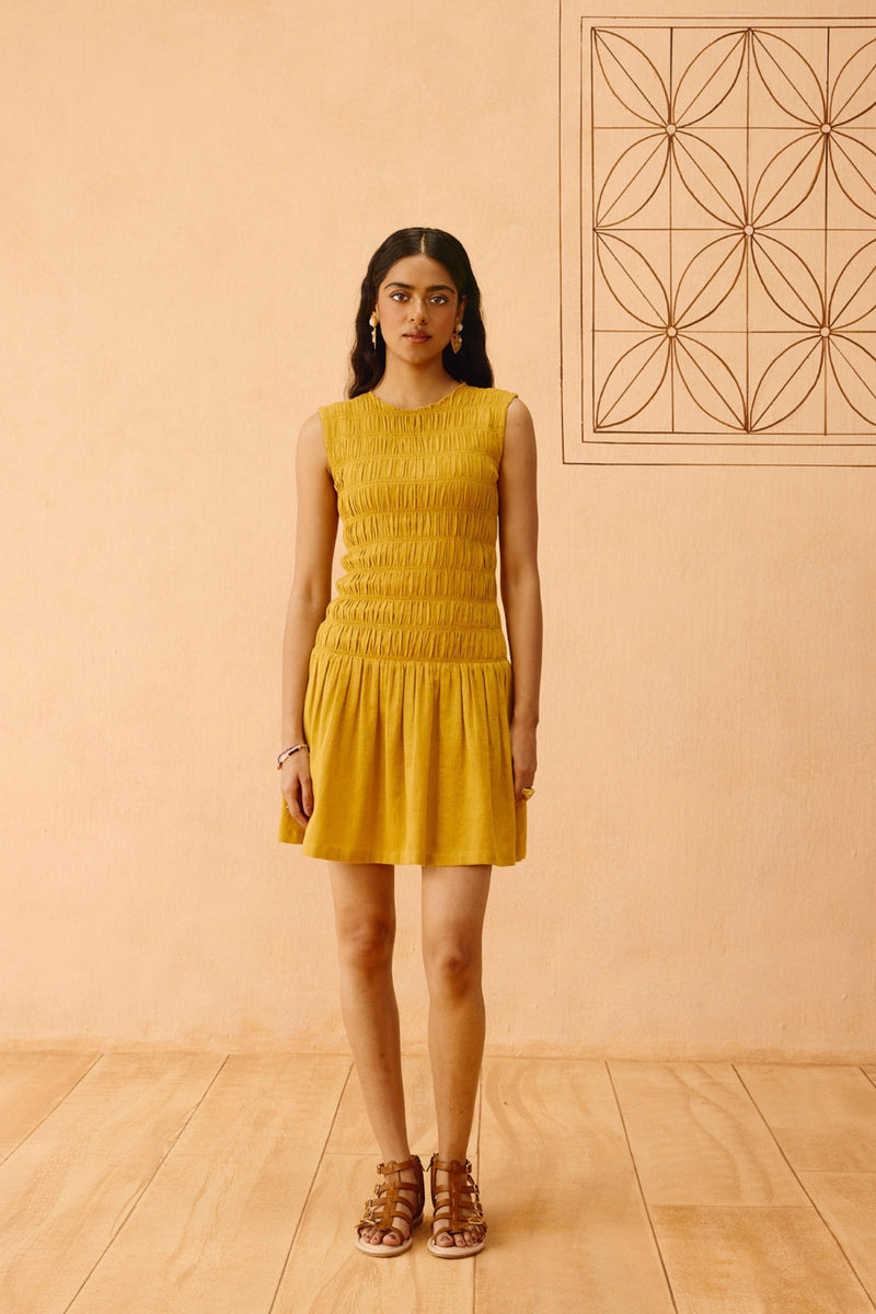 Golden Glow Kala Cotton Dress cotton dress by SUI in mustard for women in Singapore