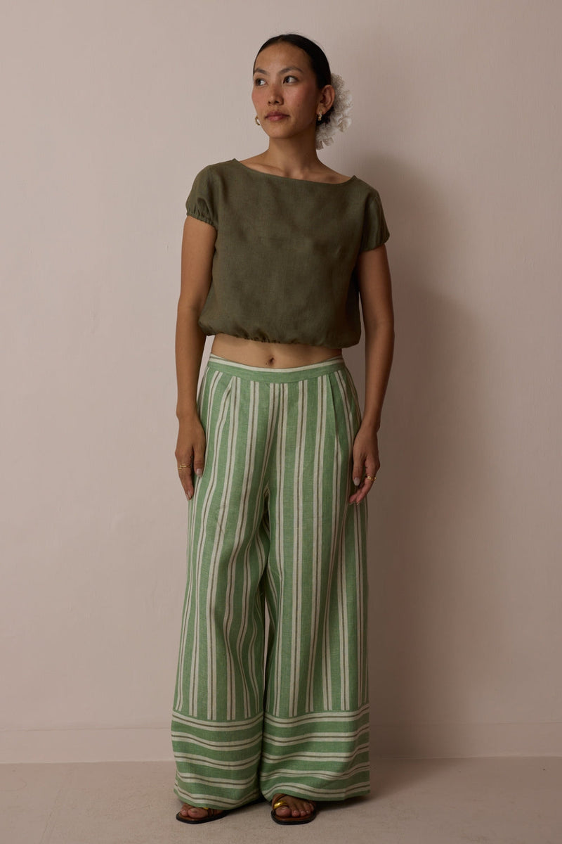 Rimi Linen Co-ord Set-Olive linen co-ord set by Manan in green for women in Singapore