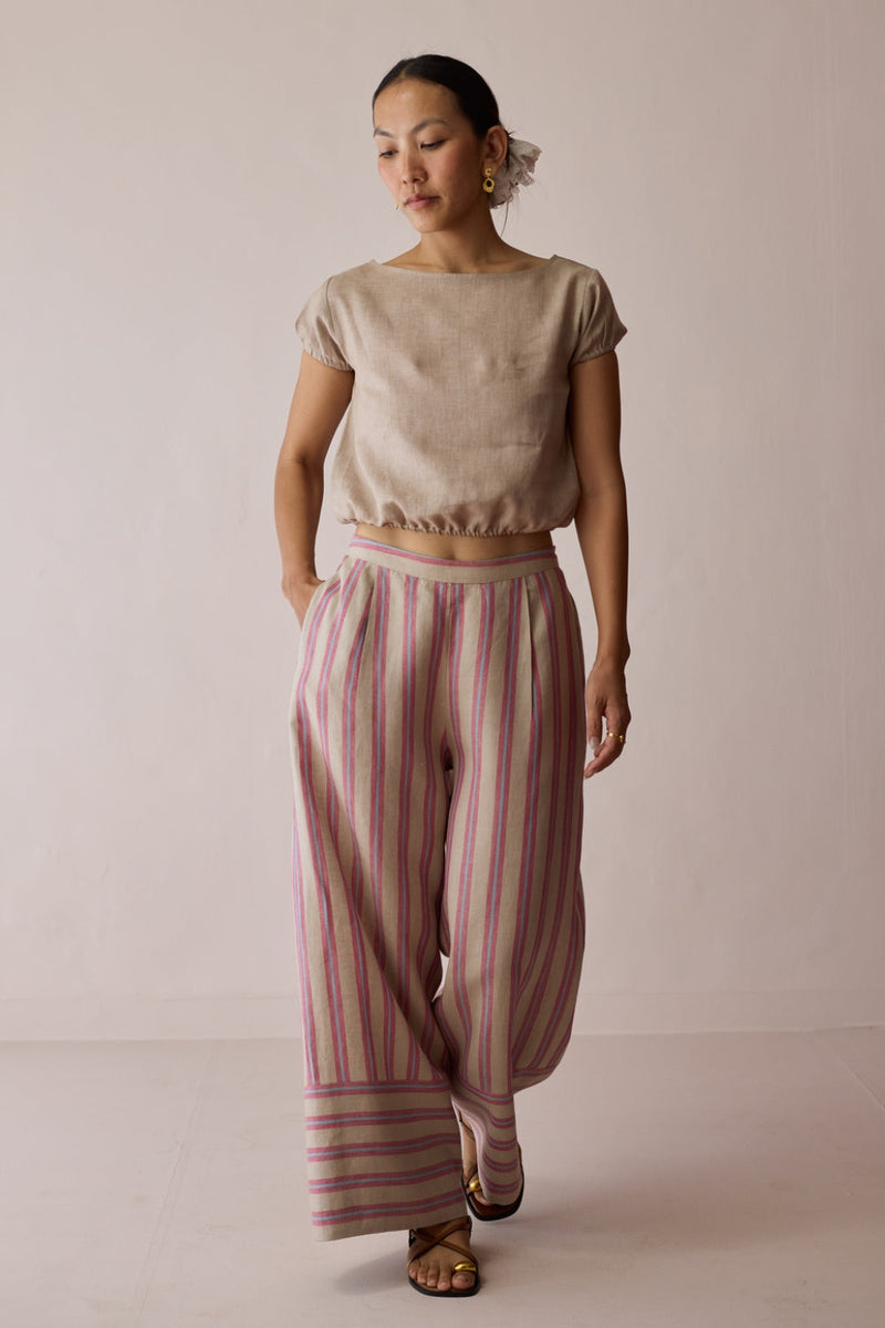 Rimi Linen Co-ord Set-Natural linen co-ord set by Manan in off white for women in Singapore