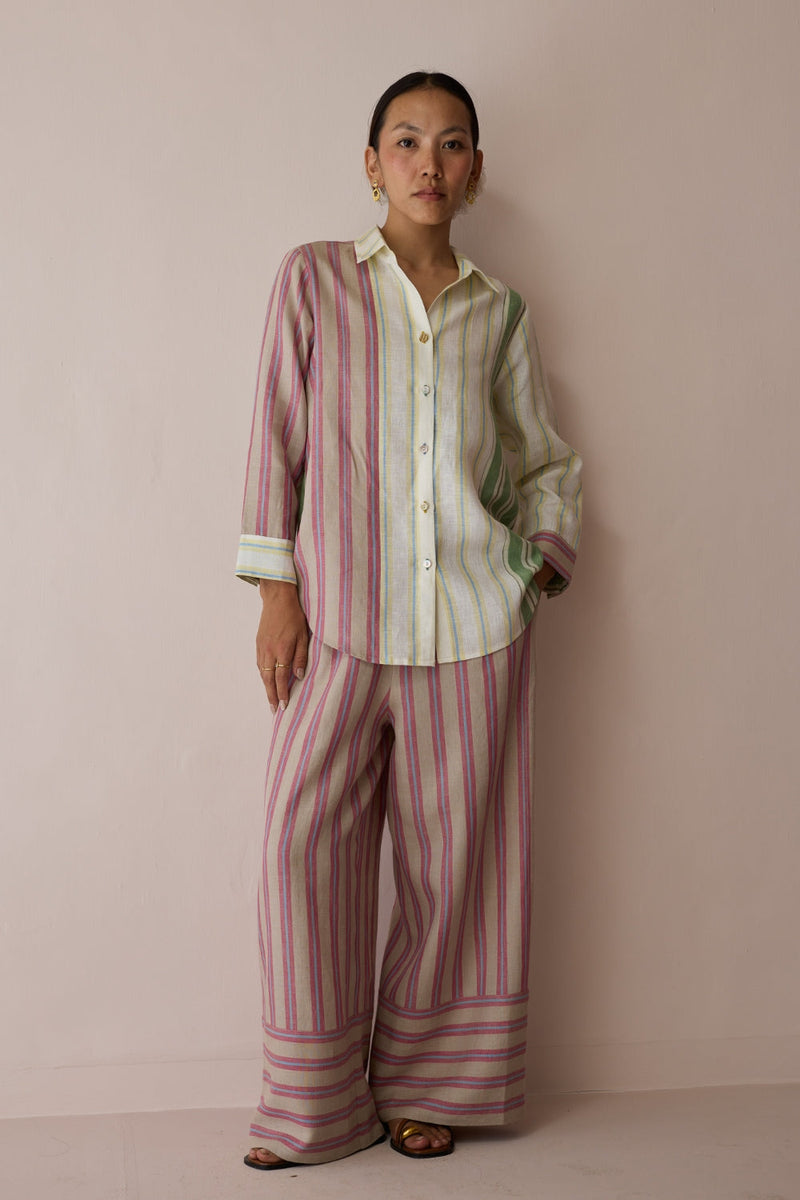 Leena Patchwork Linen Co-ord Set linen co-ord set by Manan in ivory for women in Singapore