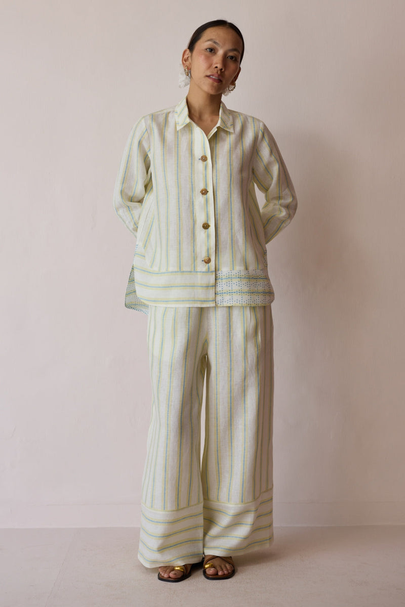 Erra Block-Printed Linen Co-ord-Ivory linen co-ord set by Manan in ivory for women in Singapore