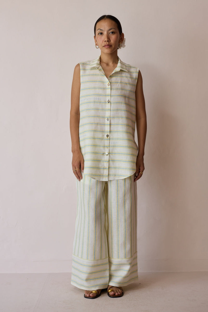 Ello Block-Printed Linen Co-ord-Ivory linen co-ord set by Manan in ivory for women in Singapore