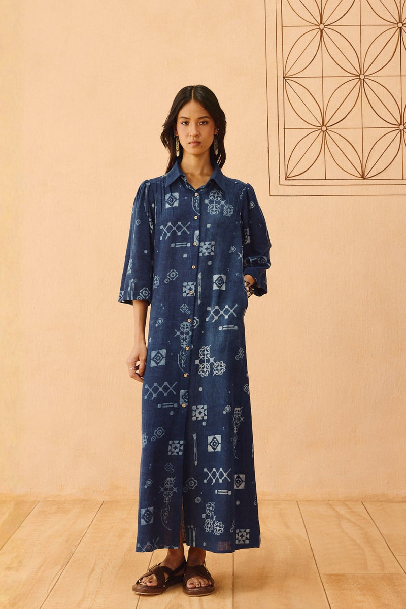 Everyday Heirloom Handspun Handwoven Organic Cotton Maxi Dress organic cotton dress by SUI in indigo for women in Singapore
