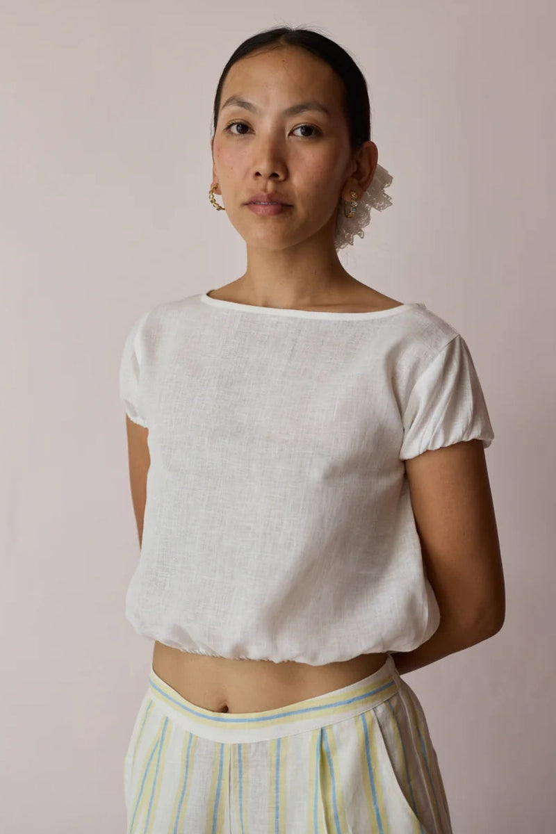 Rimi Linen Crop Top-Ivory linen top/shirt by Manan in ivory for women in Singapore