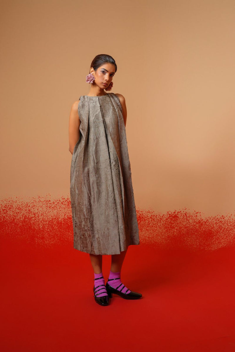 Stone Dress-Grey mysore silk dresses by Stoique in grey for women in Singapore