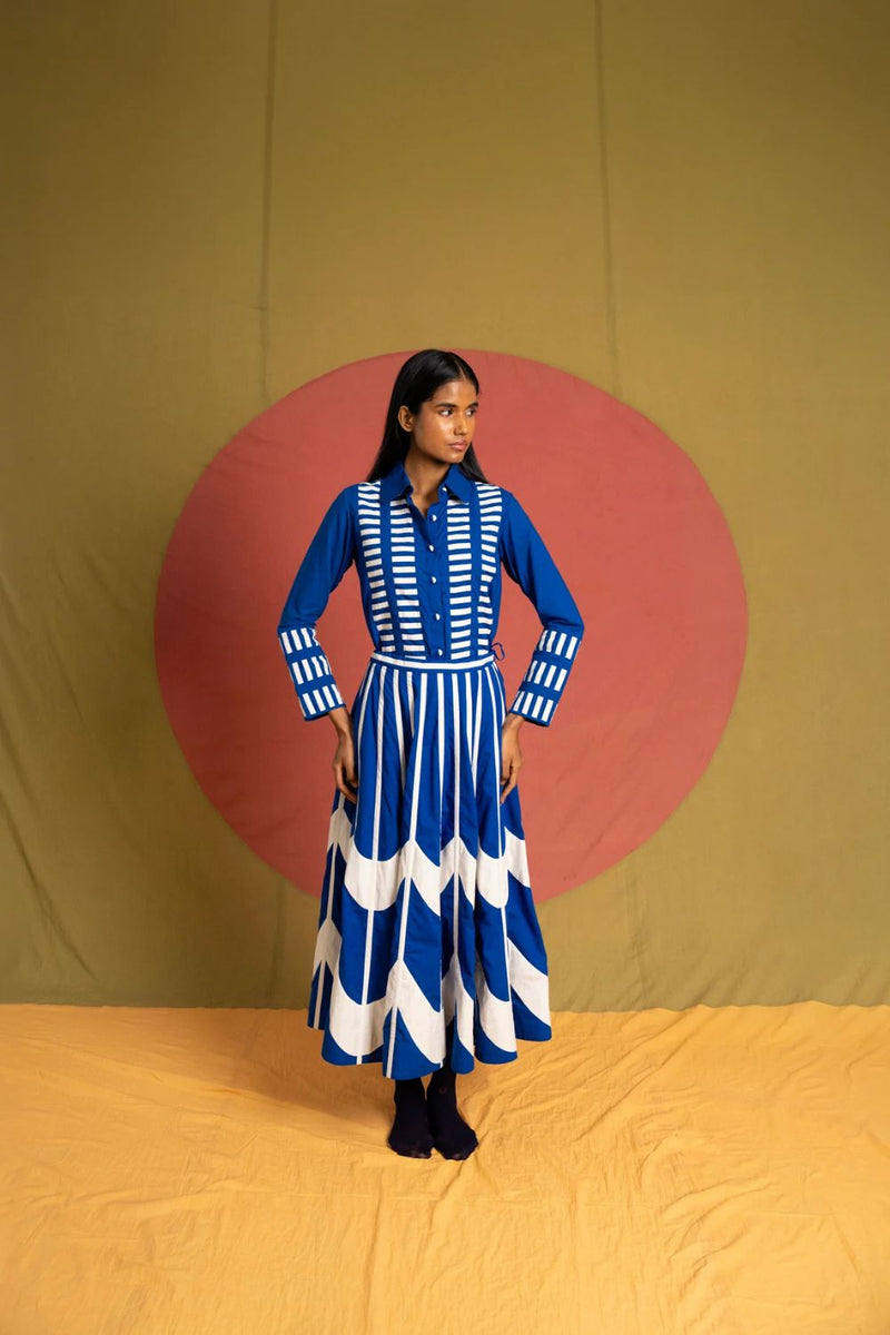 Wasim Candy SS Shirt-Blue and White cotton top/shirt by Ka-Sha in blue for women in Singapore