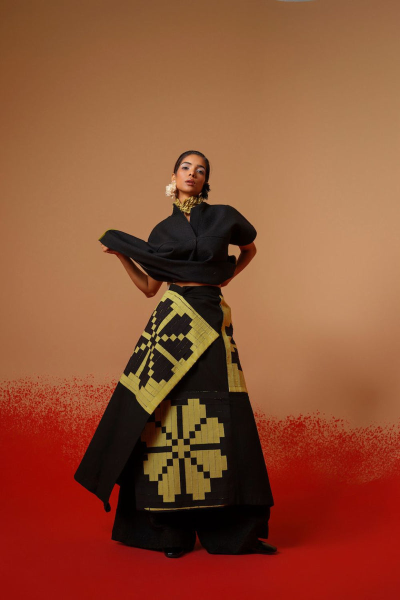 Ember Skirt-Black + Lime 100% cotton skirts by Stoique in black, lime for women in Singapore
