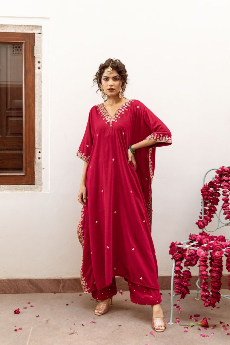 Ibtida Gulabi - Velvet Embroidered Kaftan Set silk Buy Ibtida Gulabi - Velvet Embroidered Kaftan Set








 from C&W | Kurta/Kurta Sets for Women by Maison Shefali in red color for women in Singapore