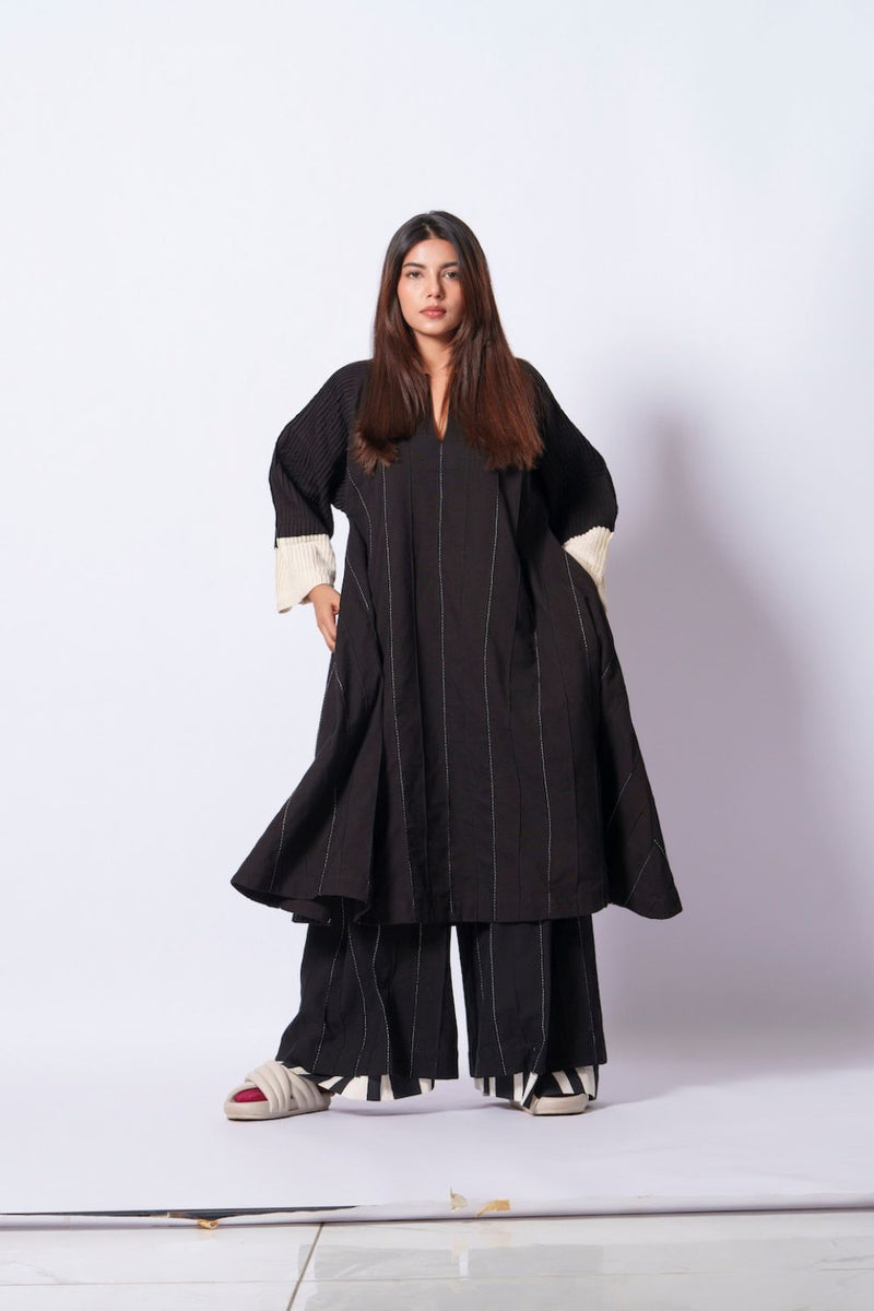 Dune Pants-Black + Natural cotton matty pants/trousers by Stoique in black, natural for women in Singapore