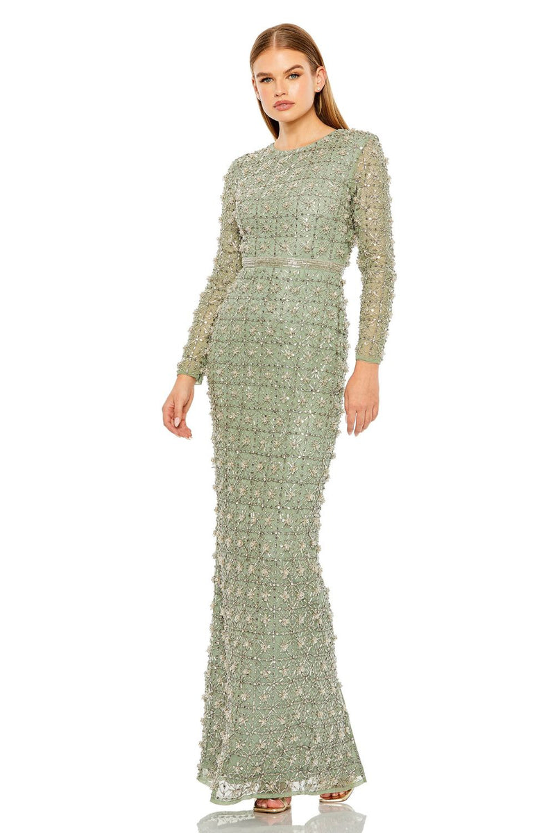 MD-93827 Fitted Long Dress-Green by Mac Duggal in green color for women in Singapore