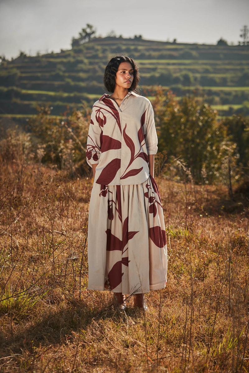 Burnt sienna top cotton by Khara Kapas in beige for women in Singapore
