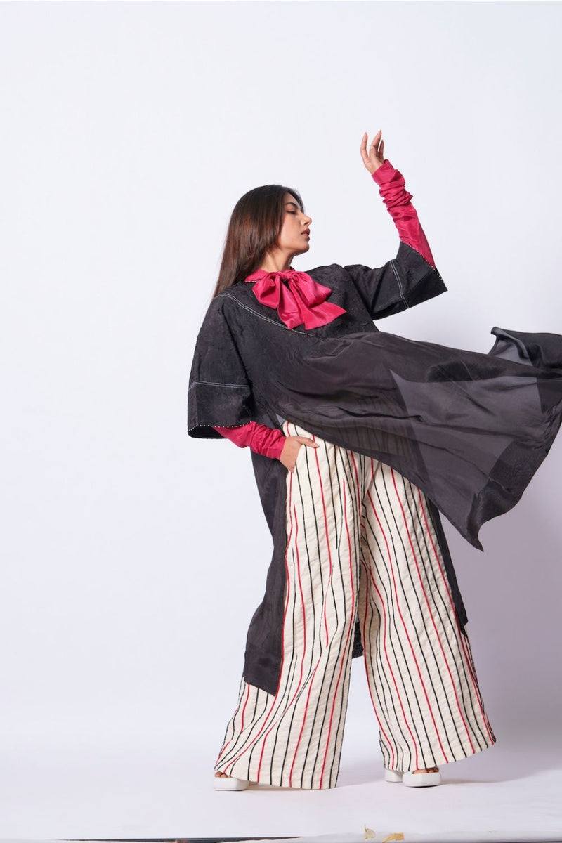 Cord Pants-Ivory + Black + Red handwoven cotton pants/trousers by Stoique in ivory, black, red for women in Singapore