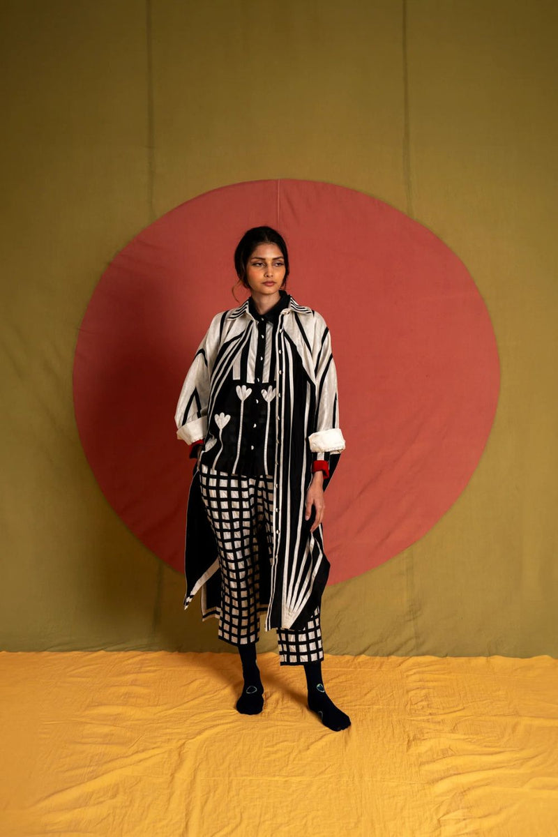 Venti Shirt Tunic-Black and White chanderi tunics/kaftan by Ka-Sha in black for women in Singapore