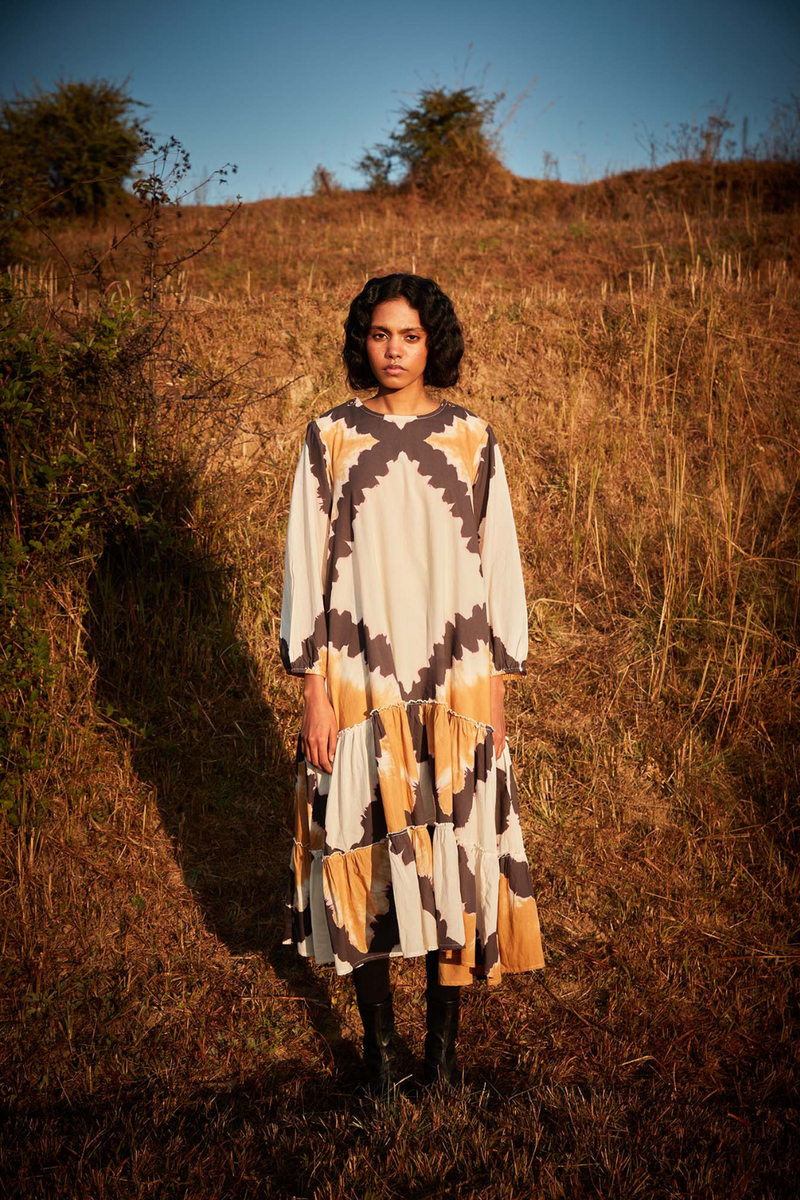 Dunetime Shibori Dress cotton by Khara Kapas in white for women in Singapore