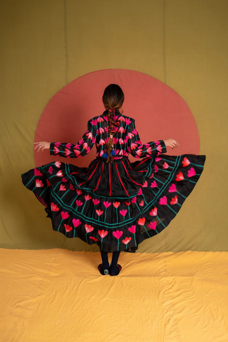 Kamal Shirt-Black and Multicolour chanderi top/shirt by Ka-Sha in multicolor for women in Singapore