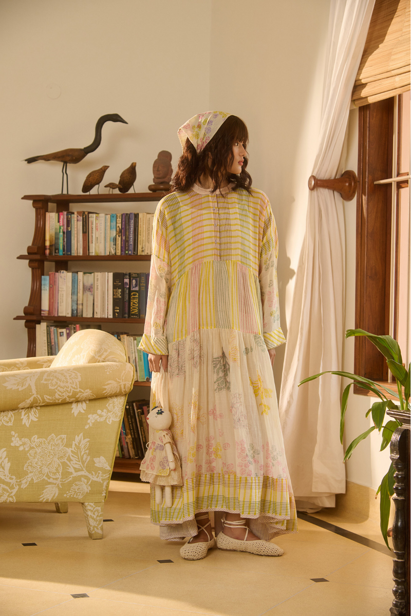 ROSIE DRESS-IVORY chanderi by SWATTI KAPOOR in ivory color for women in Singapore