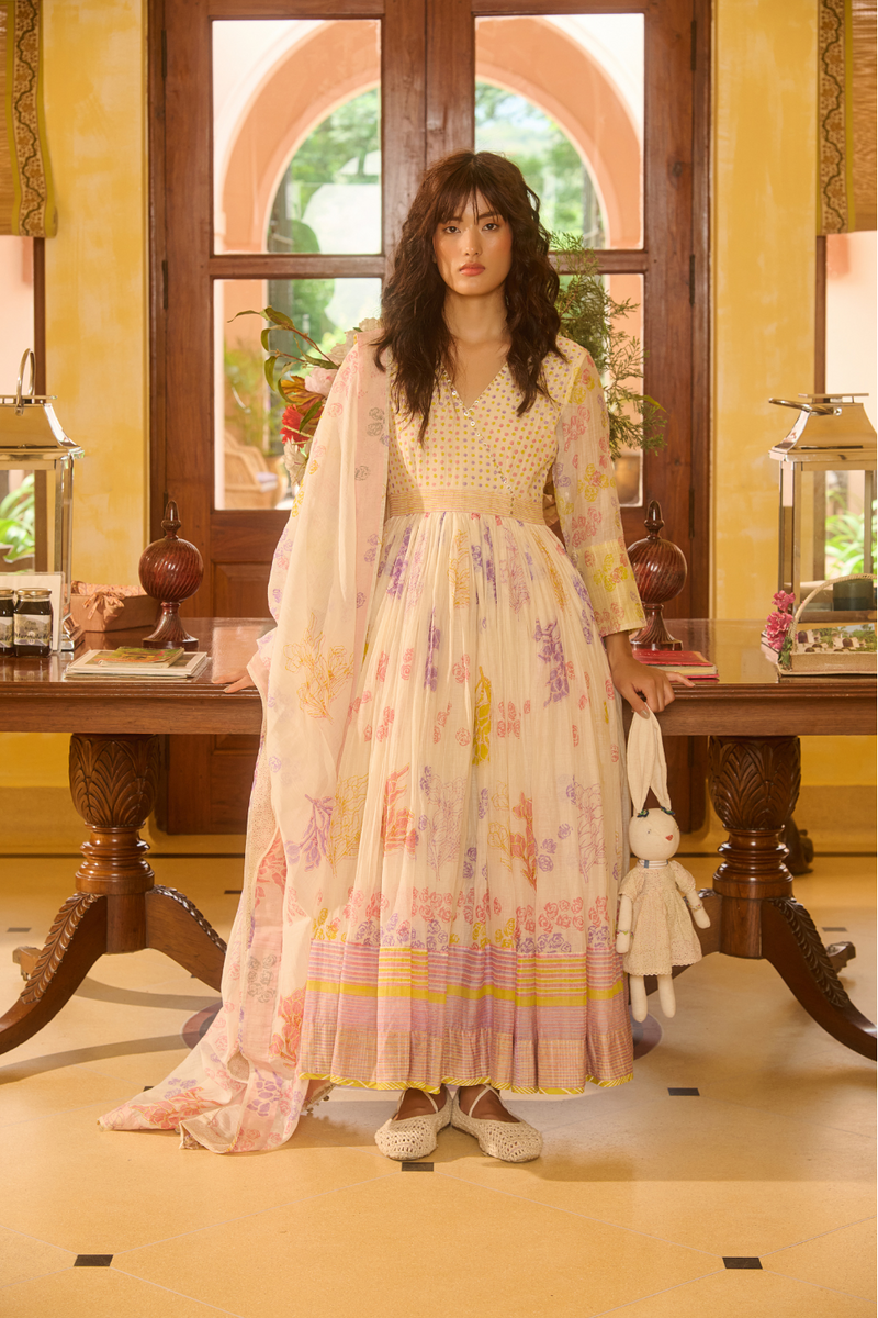 RUBY KURTA-IVORY chanderi by SWATTI KAPOOR in ivory color for women in Singapore