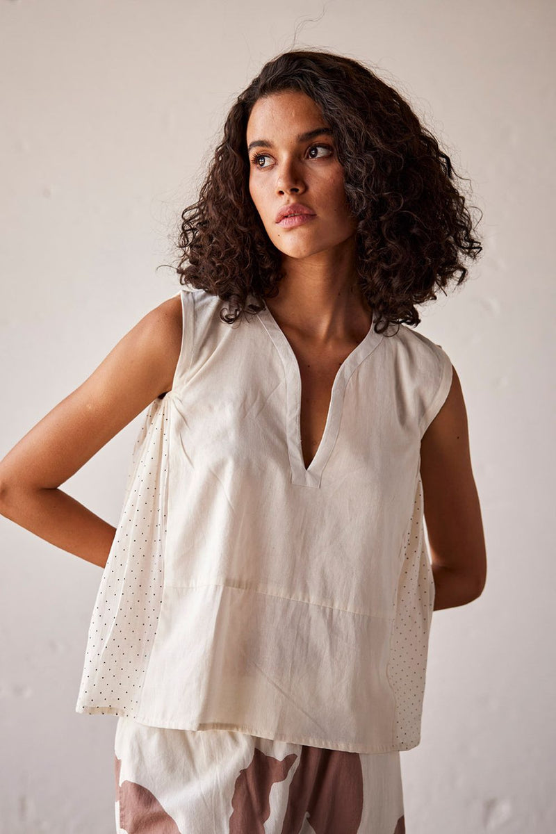Ivory Bloom Blouse cotton Top & Tunics by Khara Kapas in white for women in Singapore