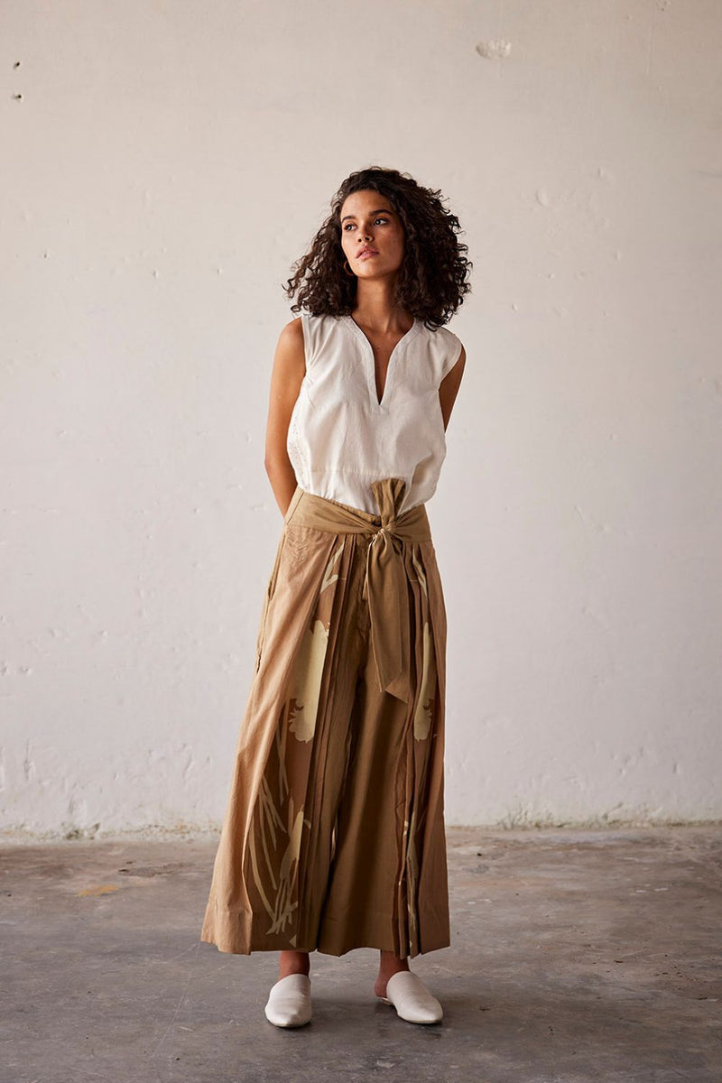 Sun Baked Trouser cotton Pants/Trousers by Khara Kapas in brown for women in Singapore