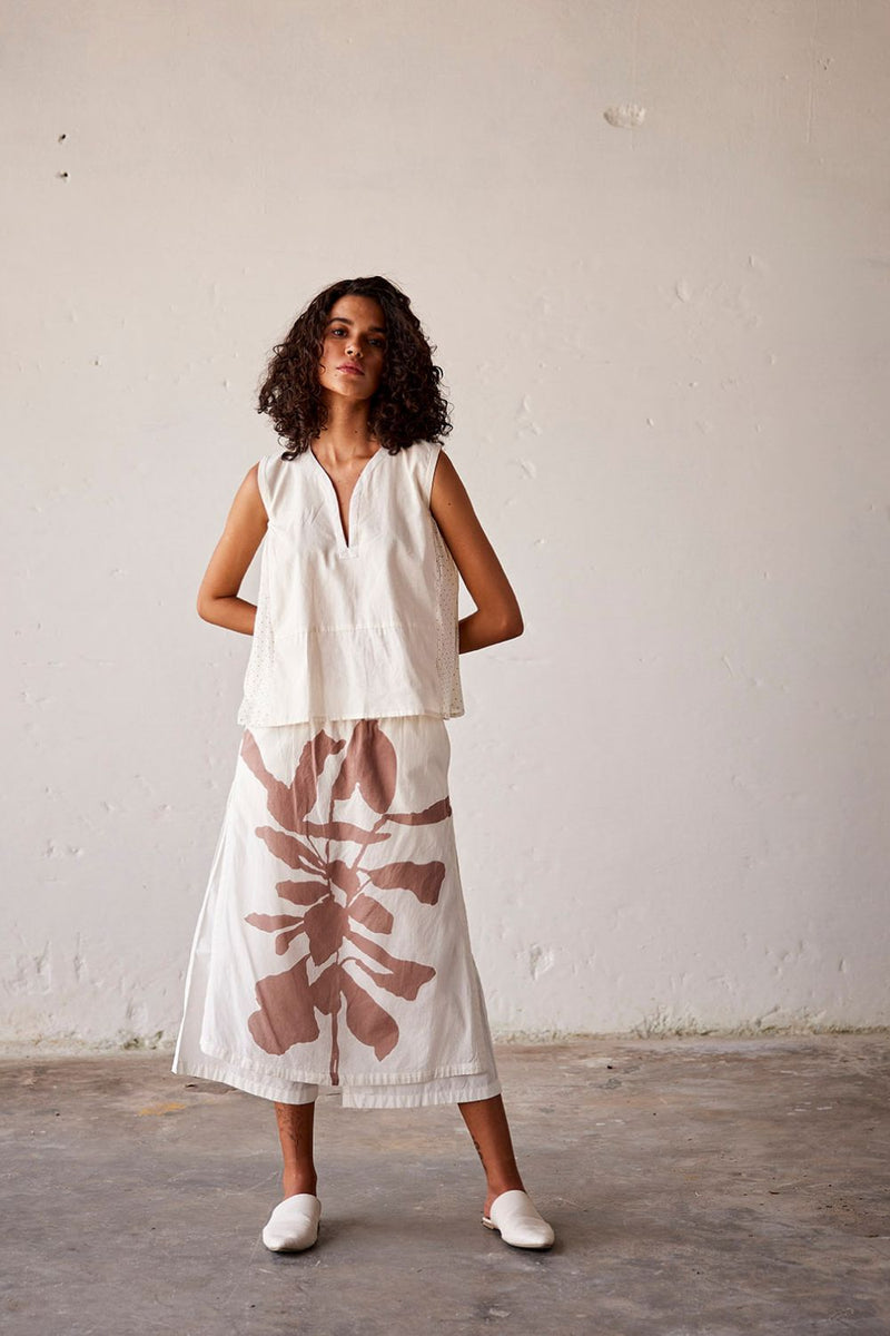 Butterscotch Skirt - Trouser cotton Bottoms,Skirts by Khara Kapas in white for women in Singapore