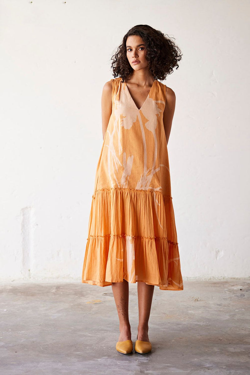 Sun-Sational Dress cotton Dresses by Khara Kapas in orange for women in Singapore