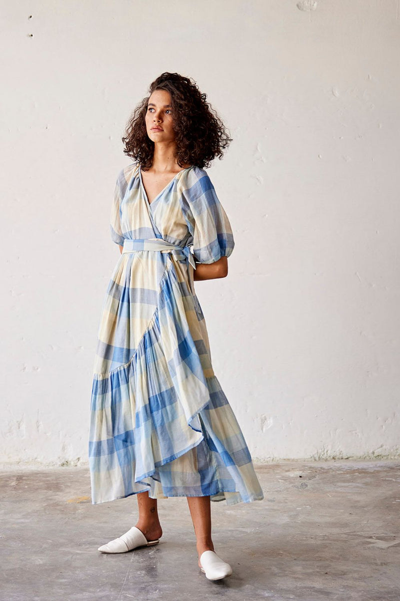 Summer Break Dress cotton Dresses by Khara Kapas in blue for women in Singapore