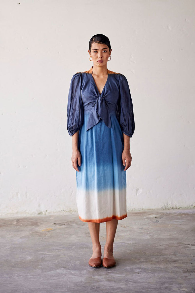 Hop Scotch Dress cotton Dresses by Khara Kapas in blue for women in Singapore