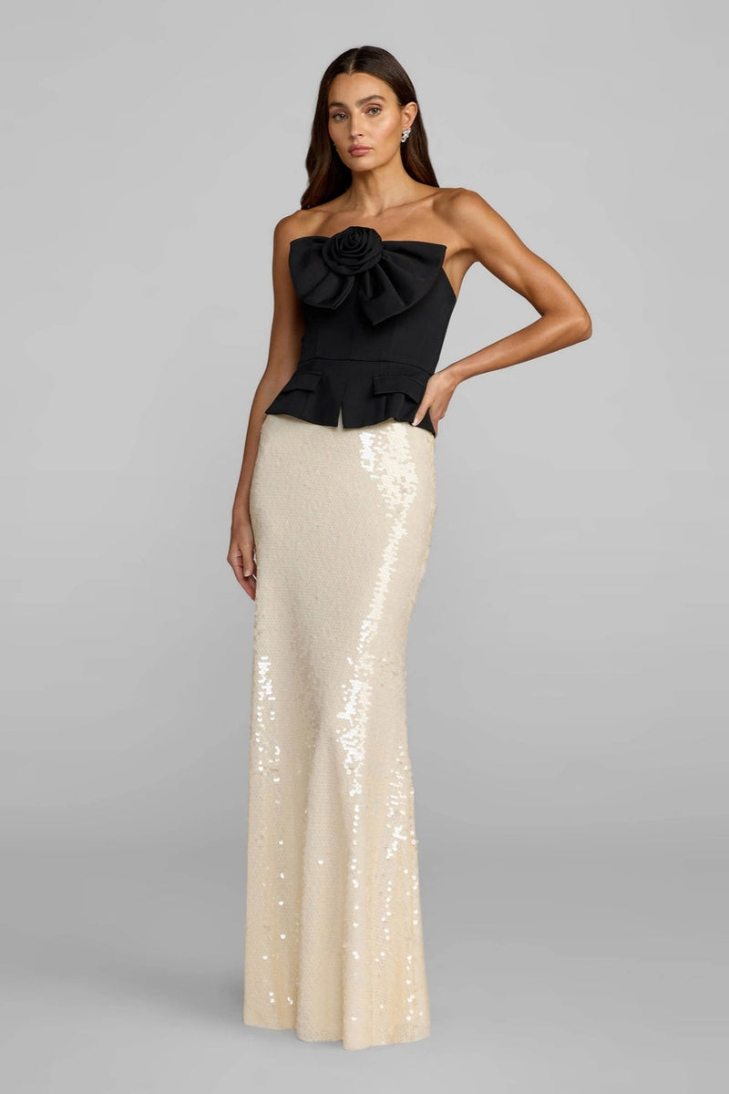 27793-Black and Ivory Strapless Peplum Sequin Evening Gown polyester cocktail-and-party-dresses by Mac Duggal in black, ivory for women in Singapore